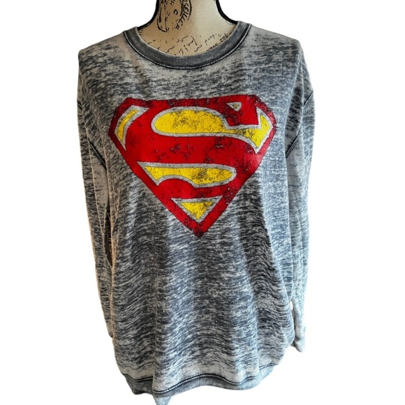 DC Comics Tops - Superman (DC Comics) burnout fabric long sleeve t-shirt